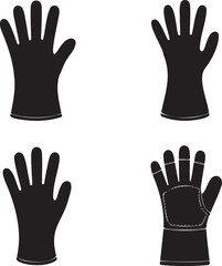 Obraz premium Glove Silhouettes Set in 2x2 Grid – Vector Icons of Protective, Safety, Work, and Rubber Gloves on White Background