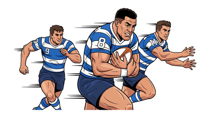 Rugby Players in Action: Illustrative depiction of rugby players in dynamic motion, showcasing strength, speed, and teamwork as they engage in a thrilling game