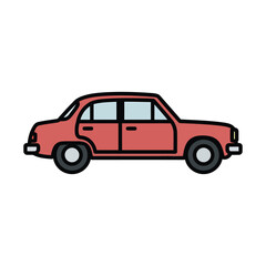 A simple cartoon illustration of a red four-door sedan car viewed from the side.