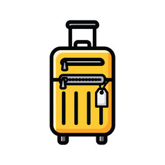 A detailed illustration of a yellow suitcase with a handle, zippers, and wheels, ready for travel.