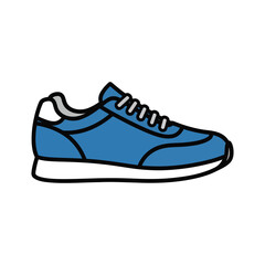 Blue and white running shoe with laces, a sporty footwear illustration.