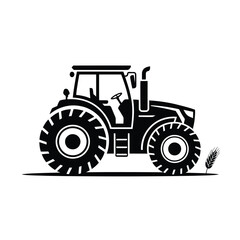 Tractor Icon Agricultural Machinery, Farming Equipment, Silhouette Design, Rural Scene, Wheat Field, Harvest Symbol, Powerful Machine, Farming Industry, Agricultural Technology, Vector Illustration