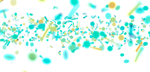 Bright teal, yellow confetti falling on white. Perfect for party, celebration, or festive designs.