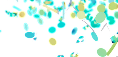 Bright teal, green, and yellow confetti on white. Perfect for celebration, party, or festive designs.