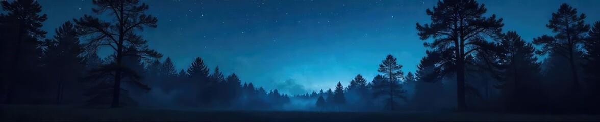 Obraz premium A cinematic backdrop of a mysterious, dark forest at night, silhouetted trees against a starlit sky, perfect for film noir or fantasy projects , background, moody