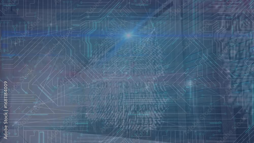 Aufkleber animation of fingerprints with connecting dots, hud elements on digital interface