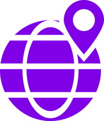 Globe with Location Pin Icon in Purple and White Color.
