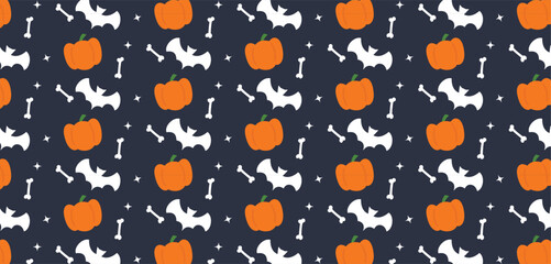Halloween Pattern with Pumpkins and Bats