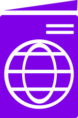 Purple and White Passport Icon in Flat Style.