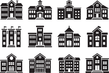Fototapeta premium School buildings silhouette set