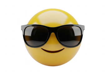Yellow smiley face wearing cool sunglasses isolated on transparent background