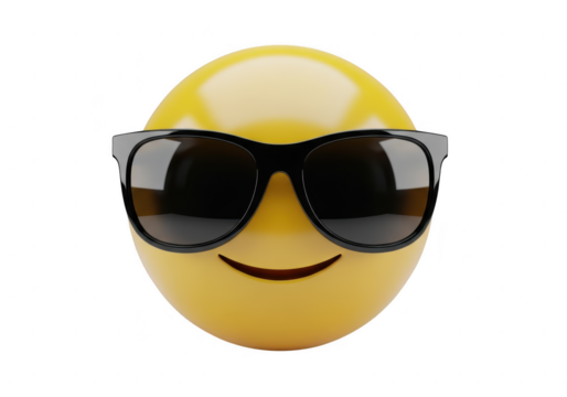 Yellow smiley face wearing cool sunglasses isolated on transparent background
