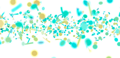 Bright teal and gold confetti falling on white. Perfect for party invitations, celebrations, and festive designs.