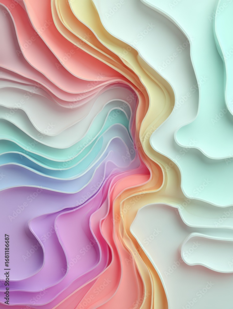 Poster colorful layers of paper art create an abstract design with smooth gradients and curves in soft past