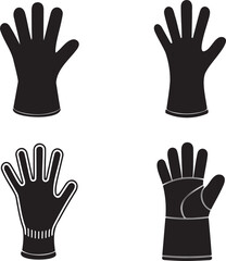 Obraz premium Glove Silhouettes Set in 2x2 Grid – Vector Icons of Protective, Safety, Work, and Rubber Gloves on White Background