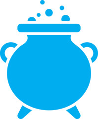 Boiling Cauldron Icon in White and Blue Color.