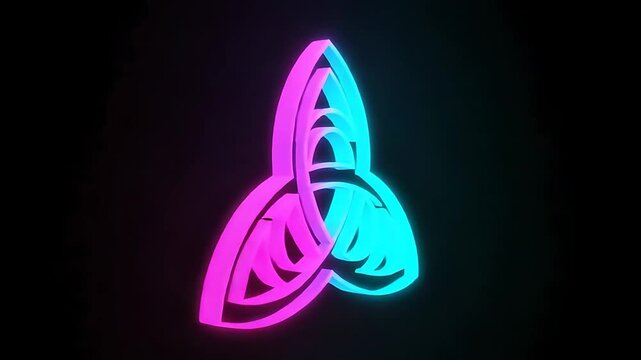 Neon Triquetra Knot Animation with Smooth Rotation and Vibrant Color Transition Effect