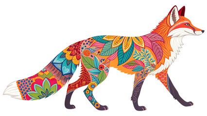 Obraz premium Full body fox artwork in bold colors, digital art pattern showing grace and motion, isolated transparent background.