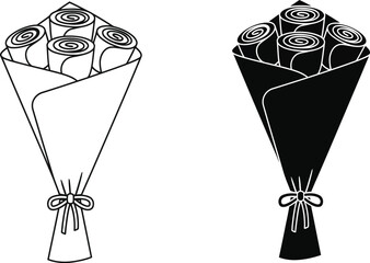 Rose bouquet vector illustration drawing black and white art