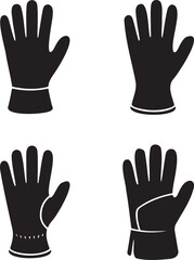 Fototapeta premium Glove Silhouettes Set in 2x2 Grid – Vector Icons of Protective, Safety, Work, and Rubber Gloves on White Background