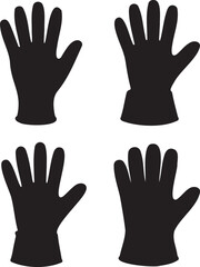 Obraz premium Glove Silhouettes Set in 2x2 Grid – Vector Icons of Protective, Safety, Work, and Rubber Gloves on White Background