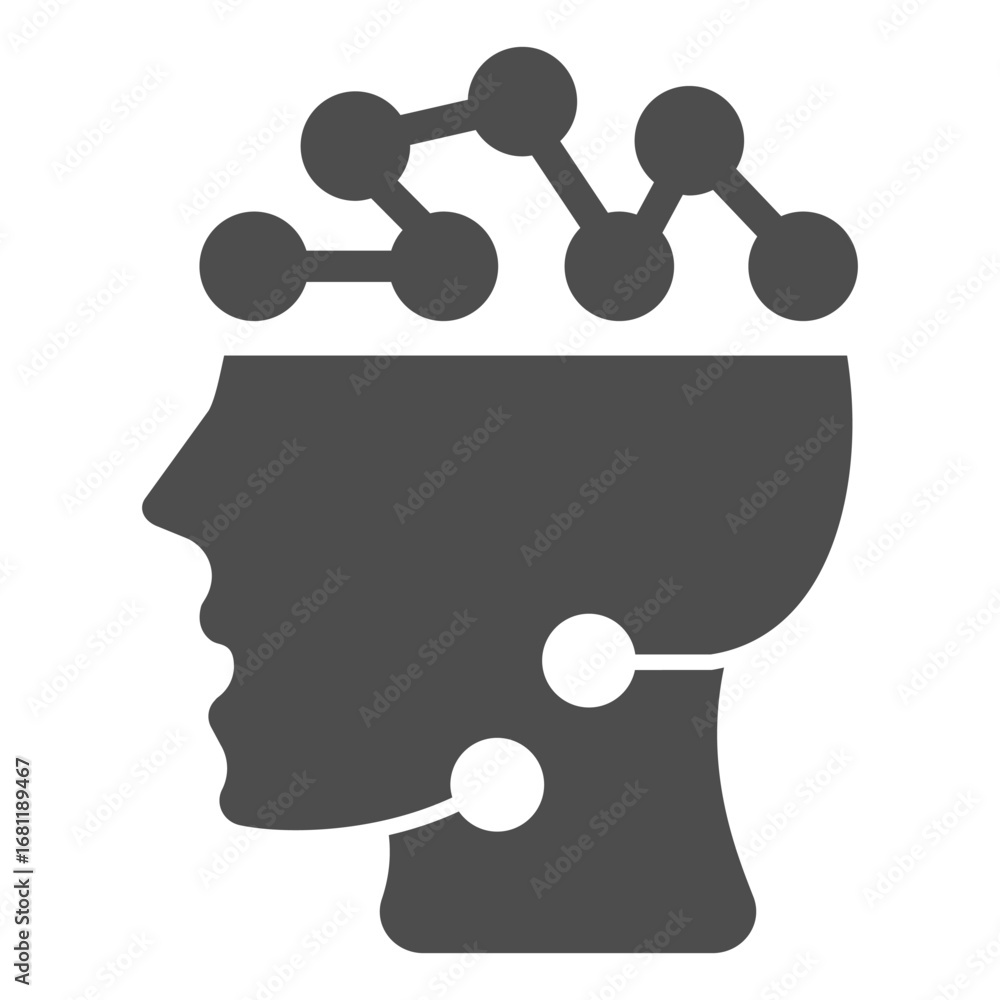 Aufkleber human head with connections solid icon, info tech concept. vector graphics. brain with neuron links,