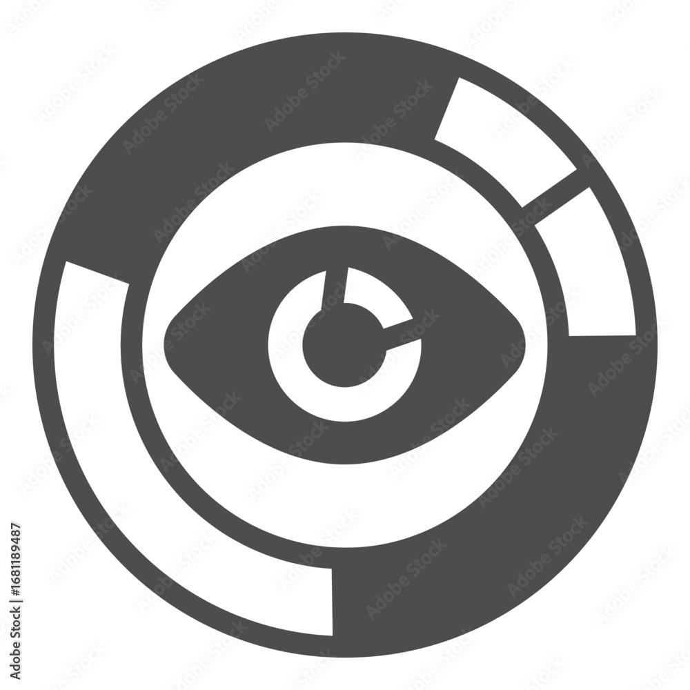 Poster diagram pie info with human eye solid icon, data analytics concept. vector graphics. eye on informat