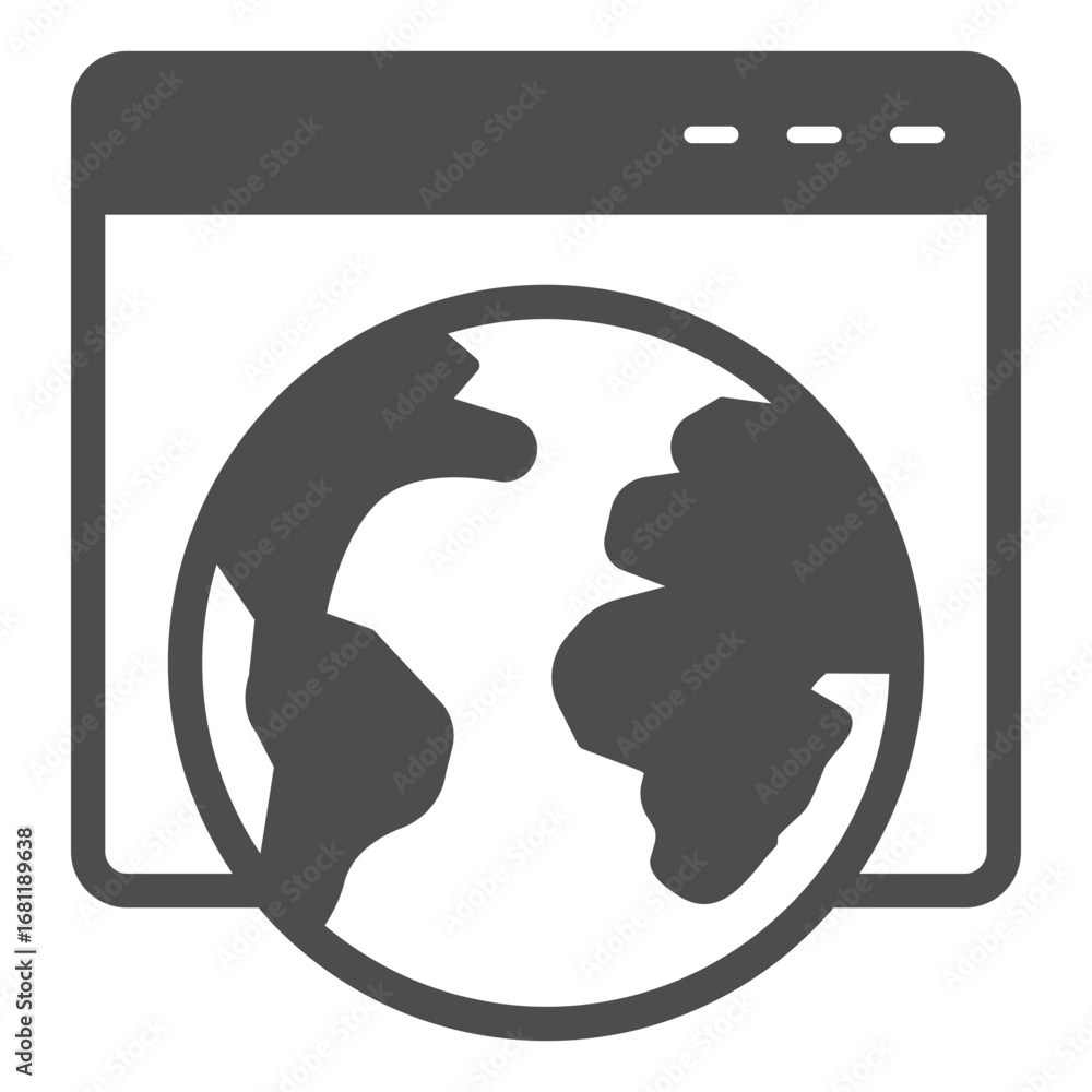Aufkleber browser website with planet earth solid icon, info tech concept. vector graphics. page of internet b