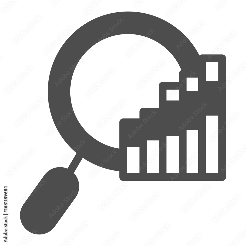 Aufkleber magnifier and stocks chart solid icon, info tech concept. vector graphics. magnifying glass and grap
