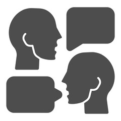 Two person faces and chat bubble solid icon, info tech concept. Vector graphics. Human heads with talk, communication sign on white background, outline style icon for mobile or web design.
