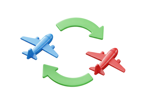 Isolated interchange of air transport, planes rotating with arrow signs, blue and red