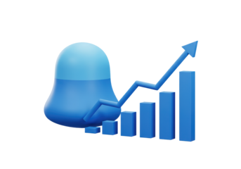 Isolated business bell with financial statistics graph increasing, data analysis concept
