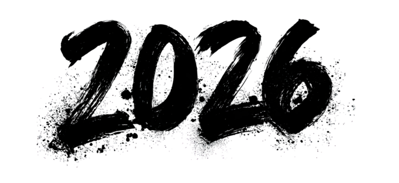 2026 in stylized, black script, surrounded by a textured, glittery, light gray effect
