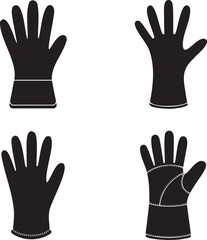 Obraz premium Glove Silhouettes Set in 2x2 Grid – Vector Icons of Protective, Safety, Work, and Rubber Gloves on White Background