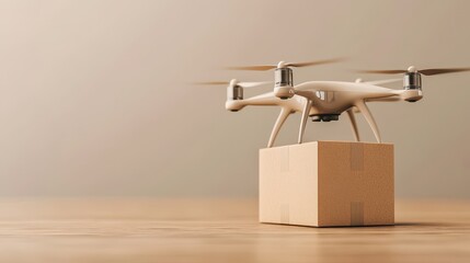 Flying Object Carries Cardboard Box Above Surface Representing 5G Networks Technology Delivery Innovations