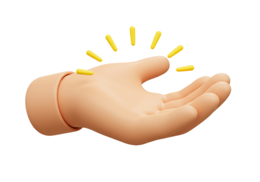 Isolated Rendering of a Hand Gesture with Light Rays, offering, support, care, presentation