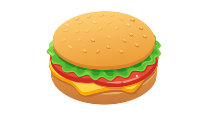 Delicious cartoon hamburger with sesame seed bun lettuce tomato and melted cheese isolated on transparent background