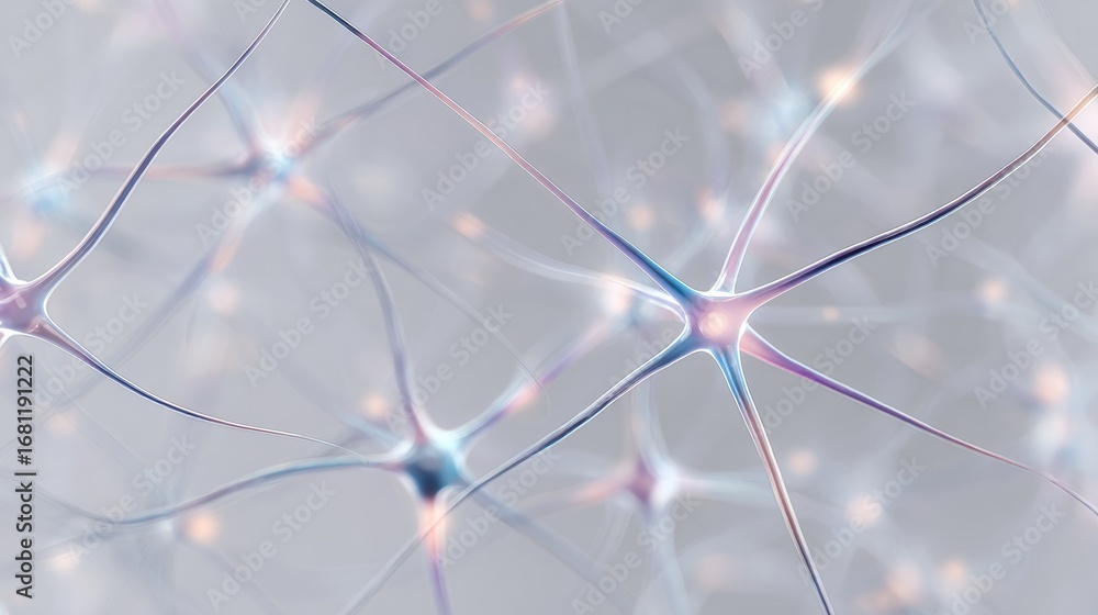 Poster complex networking of neurons showcasing intricate connections and glowing synapses in a bright and 