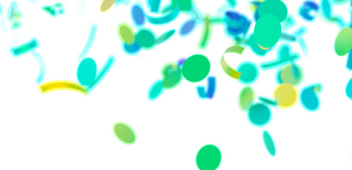 Bright, vibrant confetti falling on white background. Ideal for celebration, party, or festive designs.