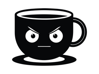 Angry Coffee Cups Cartoon Illustration, Mug and Teacup Conflict, Black Silhouette