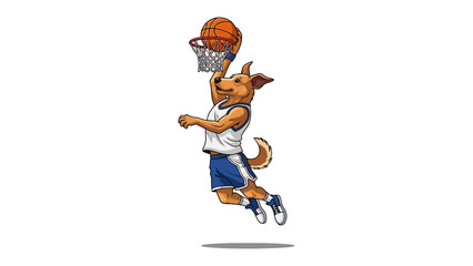 Slam Dunking Dog: A spirited cartoon dog executing an impressive slam dunk with a basketball, showcasing athletic prowess and playful energy. © Azizun