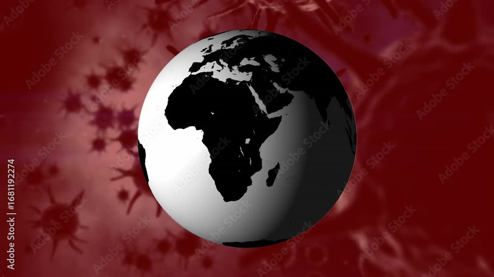 Poster animation of earth planet rotating over biological cells floating on brown background
