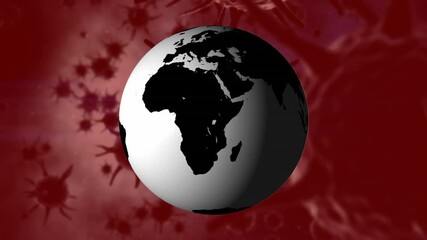 Animation of earth planet rotating over biological cells floating on brown background - Powered by Adobe