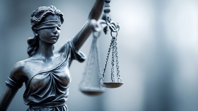 Lady Justice or Justitia statue with scales symbolizing law and fairness
