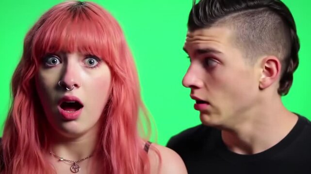 Teenager shocked reaction on green screen