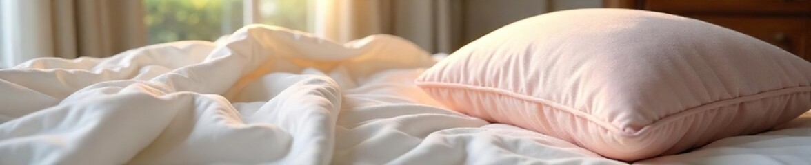 Luxurious bedding cushion, plump and inviting, perfect for adding comfort and style to any bedroom Soft, plush texture, ideal for side sleeping or as a decorative accent , white, fabric, gray
