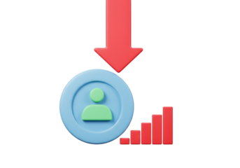 Isolated illustration of downward arrow, person, and rising bar graph for web elements