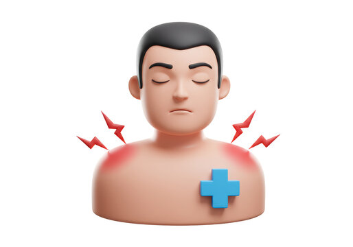 Isolated man experiences pain in his shoulders and chest, seeking medical attention, problem - Powered by Adobe