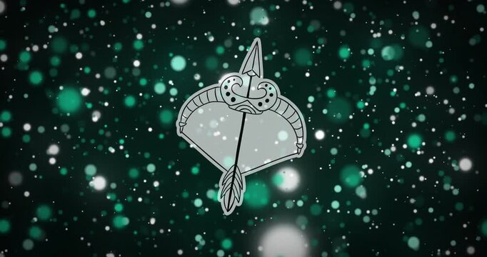 Animation of bow and arrow of sagittarius zodiac sign over illuminated green lens flare