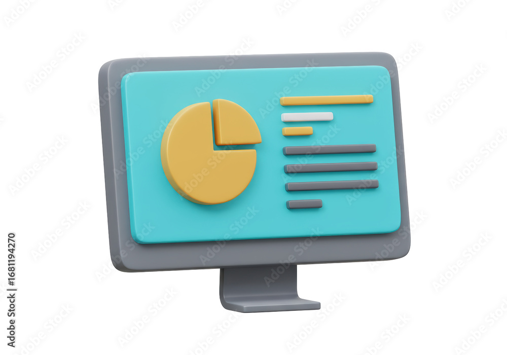 Poster isolated computer showing business information with pie chart and bar graph concept design